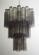 Large three-Tier Venini Murano Glass Tube Chandelier - 48 smoked glasses picture