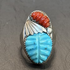 Loyolita Othole Tsattie Zuni Vintage Shaped Turquoise Mens Ring Sterling Sz 9 picture