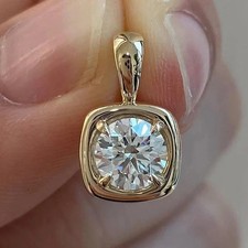 2Ct Round Cut Real Moissanite Bezel Women's Charm Pendant 14K Yellow Gold Plated picture