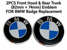 2PCS Front Hood & Rear Trunk 82mm/74mm Emblem BMW Badge Replacement picture