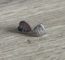 Gucci Trademark Sterling Silver Heart Tag Studs Earrings Made Italy Jewelry Gift picture