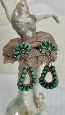 Vintage Zuni/Navajo Old/Dead Pawn Sterling Silver Turquoise Earrings 7.6 grams picture
