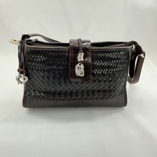 Brighton Bree Woven Leather Shoulder Bag Black Brown Croc Heart Charm Y2K Purse picture