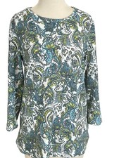 Emaline Womens M Floral Paisley Green Flowy Cozy Stretchy Boho Cottage Peasant picture