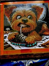 Handmade Rhinestone Diamond Painting Wall Hanging - Puppy Dog Yorkshire Terrier picture