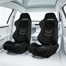 Universal Pair Reclinable Black Suede  Sport Racing Seats W/Slider Left/Right picture