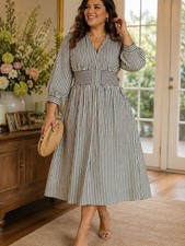 entro Black & White Striped Maxi Dress with Cinched Waist picture