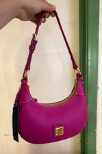 Dooney & Bourke Purple Pebbled Crescent Shoulder Bag Zip Gold Hardware Strap picture