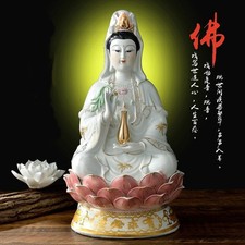 25cm Ceramic Lotus Guanyin Bodhisattva Statue Buddhist Supplies Home Decoration picture