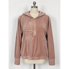 FILA Velour Hoodie Quarter-Zip Size L Pink Y2K Athleisure Soft Girl Loungewear picture