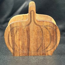 Vintage Hand Carved Wood Pumpkin Napkin Holder Folk Art Autumn Decor picture