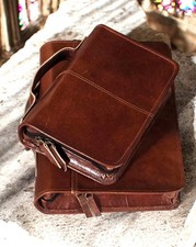 Large Handmade Leather Bible Cover | Vintage Brown Leather Holy Bible Case. picture