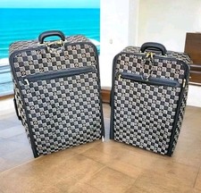 Etienne Aigner Luggage 2 pc Black/Tan Canvas Monogram All Over Print Vintage  picture