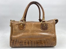Vintage Brahmin Brown Croc Embossed Leather Satchel Handbag Gold Hardware picture
