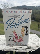 Vintage 1946 Parfum French Dry Cleaner Advertising Tin Can Petroleum picture