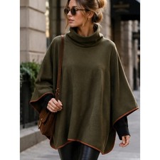 Tuckernuck Olive Green Poncho with Brown Trim piping 95%poly 5% spandex NWT picture