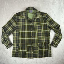 Vtg Pendleton Checkered Tartan Plaid Wool Flannel Shacket Jacket 60s Yellow HTF picture
