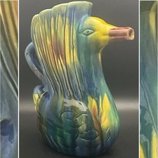 Oaxacan Art Pottery Handcrafted Dripware Blue Swan Pitcher c1950s Mexico 12