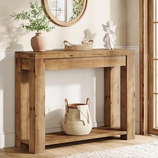 43.3-Inch Solid Wood Console Table, 2-Tier Farmhouse Narrow Sofa Entryway Table picture