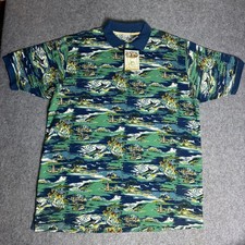 Ocean Pacific Polo Shirt Mens XXL Blue Green NWT Nautical Marlin Tropical Vtg picture