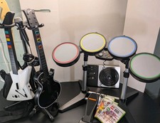 Xbox 360 Rock Band Bundle, Drums, 3 Guitars, Mic, DJ Turntable Fully Tested READ picture