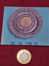 Diez Pesos 2024 Mexico Coin - Mexican 10 Peso Bimetallic Piedra Del Sol Tonatiuh picture