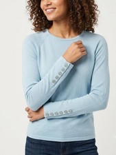 J. McLaughlin Pale Blue Long Sleeve Crewneck Top with Button Cuffs picture
