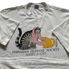 Vintage Crazy Shirts B Kliban Hawaiian Humane Society Cat T-Shirt White Medium picture