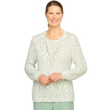 NWT ALFRED DUNNER Petite Echo Canyon Space Dye Sweater PXL XL w Necklace Green picture