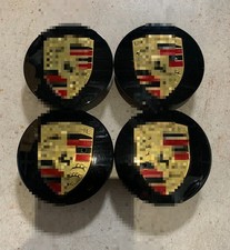 New Genuine Original PORSCHE Gloss Black Convex Center Caps 76mm QTY 4 picture