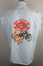 Sturgis Black Hills Biker Design Blue Denim Vest Size L Vintage 2012 Front End picture