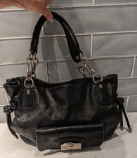 COACH Black Leather Shoulder Bag w/Side Knots Classic Travel Casual picture