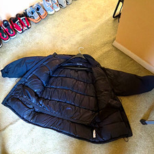 Marmot Men's Black Down Puffer Jacket Full Zip Stand-Up Collar L Mid-Length picture
