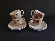 RARE FIND Vtg MCM Retro Shag Style Atomic Loung Cat Espresso Cup & Saucer 4 Set picture