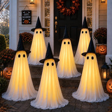 6Pcs Halloween Light up Spooky Ghosts with Hat Outdoor Decorations | Light up Sp picture