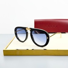 Gucci GG0307 Black Gold Frame Blue Gradient Lens Aviator Sunglasses New w/ Box picture