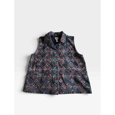 Chicos Design Vintage Embroidered Denim Vest Geometric Boho Multi-Color Size 2 picture