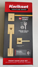 Kwikset San Clemente Handleset + Halifax Lever Front Door Lock Set (Satin Brass) picture