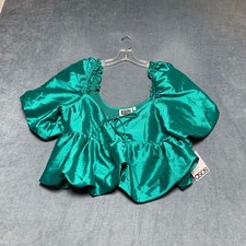 Asos Reclaimed Vintage Bubble Hem Top Womens 12 Emerald Green Exaggerated Sleeve picture