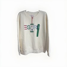 Esprit Women's Logo Fleece Crewneck Sweatshirt Cream Viral 80's Costco XL NEW picture