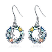 TOUPOP Sea Turtle/Dolphin/Seahorse Earrings 925 Sterling Silver Tropical Palm... picture