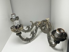 Vintage Italian Style 3 Light Wall Sconce Ornate Floral Scroll Silver Tone Brass picture