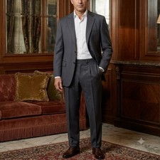 Corneliani Leader Suit Mens 40R 34/32 Grey Blue Pinstripe Wool Italy 2-Piece picture