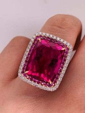 Stunning Huge Pink 17.25CT Tourmaline Pink & White CZ Double Halo Beautiful Ring picture