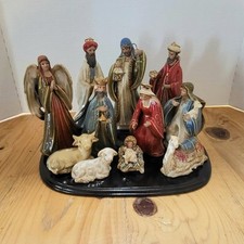 Vtg Kirklands Home Nativity Woodland Collection 11 Pc Ceramic With Original Box picture
