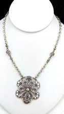 Vintage Brighton Necklace Flower Pendant Silver Tone Statement 18 Inch picture