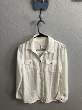 Chico's Womens Size 0 Off White  Blouse Button Down Long Tab Sleeves picture