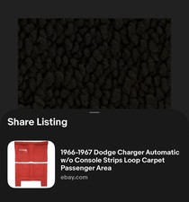 1966-1967 Dodge Charger Automatic w/o Console Strips Loop Carpet Passenger Area picture