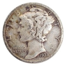 1938-S Mercury Dime F Fine 90% Silver picture