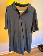 Lululemon Men's Solid Gray Short Sleeve Polo Shirt L Collared Button Logo picture